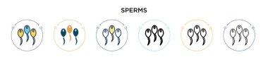 Sperm simgesi dolu, ince çizgi, özet ve vuruş stili. Mobil, ui, web için iki renkli ve siyah sperm vektör ikonu tasarımının vektör illüstrasyonu kullanılabilir