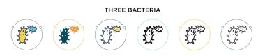 Üç bakteri simgesi doldurulmuş, ince çizgi, ana hatlar ve vuruş stili. İki renkli ve siyah üç bakteri vektör ikonu tasarımı mobil, ui, web için kullanılabilir