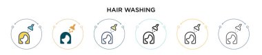 Saç yıkama ikonu dolu, ince çizgi, özet ve vuruş stili. Mobil, ui, web için iki renkli ve siyah saç yıkama vektör simgesi tasarımı vektör illüstrasyonu kullanılabilir