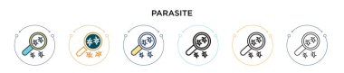 Dolu, ince çizgili, dış hatlı ve felçli bir parazit ikonu. Mobil, ui, web için iki renkli ve siyah parazit vektör ikonu tasarımı vektör illüstrasyonu kullanılabilir