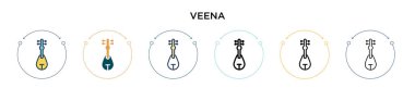 Veena ikonu dolu, ince çizgi, özet ve vuruş stili. Mobil, ui, web için iki renkli ve siyah veena vektör ikonu tasarımı vektör illüstrasyonu kullanılabilir