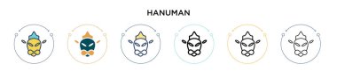 Hanuman simgesi doldurulmuş, ince çizgi, özet ve vuruş stili. Mobil, ui, web için iki renkli ve siyah Hanuman vektör ikonu tasarımı vektör illüstrasyonu kullanılabilir