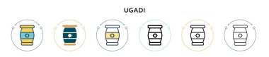Ugadi simgesi doldurulmuş, ince çizgi, özet ve vuruş stili. Mobil, ui, web için iki renkli ve siyah ugadi vektör simgesinin vektör çizimi kullanılabilir