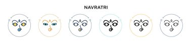 Navratri simgesi dolu, ince çizgi, özet ve vuruş stili. Mobil, ui, web için iki renkli ve siyah navratri vektör simgesinin vektör çizimi kullanılabilir