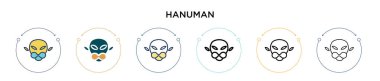 Hanuman simgesi doldurulmuş, ince çizgi, özet ve vuruş stili. Mobil, ui, web için iki renkli ve siyah Hanuman vektör ikonu tasarımı vektör illüstrasyonu kullanılabilir
