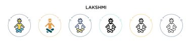 Lakshmi ikonu dolu, ince çizgi, özet ve vuruş stili. Mobil, ui, web için iki renkli ve siyah lakshmi vektör ikonu tasarımı vektör illüstrasyonu kullanılabilir