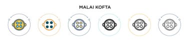 Malai Kofta simgesi doldurulmuş, ince çizgi, ana hatlar ve vuruş stili. İki renkli ve siyah malai kofta vektör simgesinin vektör illüstrasyonu mobil, ui, web için kullanılabilir