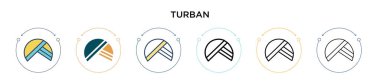 Türban simgesi dolu, ince çizgi, dış hat ve vuruş stili. Mobil, ui, web için iki renkli ve siyah türban vektör simgesi tasarımı vektör illüstrasyonu kullanılabilir