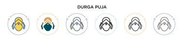 Durga puja simgesi dolu, ince çizgi, özet ve vuruş stili. Mobil, ui, web için iki renkli ve siyah Durga puja vektör simgesinin vektör çizimi kullanılabilir