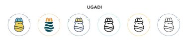 Ugadi simgesi doldurulmuş, ince çizgi, özet ve vuruş stili. Mobil, ui, web için iki renkli ve siyah ugadi vektör simgesinin vektör çizimi kullanılabilir
