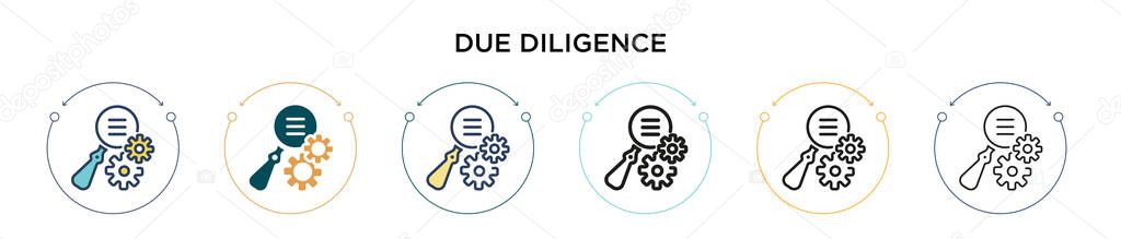 Due diligence icon in filled, thin line, outline and stroke style. Vector illustration of two colored and black due diligence vector icons designs can be used for mobile, ui, web