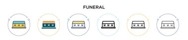 Cenaze ikonu dolu, ince çizgi, özet ve vuruş stili. İki renkli ve siyah cenaze vektör simgesi tasarımı mobil, ui, web için kullanılabilir