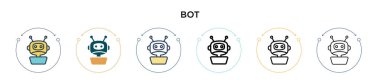 Bot simgesi dolu, ince çizgi, özet ve vuruş stili. Mobil, ui, web için iki renkli ve siyah robot vektör ikonu tasarımı vektör illüstrasyonu kullanılabilir