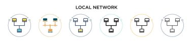 Yerel ağ simgesi doldurulmuş, ince çizgi, özet ve vuruş stili. Mobil, ui, web için iki renkli ve siyah yerel ağ vektör simgesi çizimi kullanılabilir