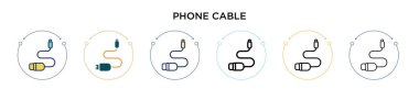 Telefon kablosu ikonu dolu, ince çizgi, özet ve vuruş stili. Mobil, ui, web için iki renkli ve siyah telefon kablo vektör ikonu tasarımı vektör illüstrasyonu kullanılabilir