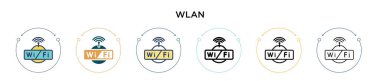 Wlan simgesi dolu, ince çizgi, özet ve vuruş stili. Mobil, ui, web için iki renkli ve siyah wlan vektör simgelerinin vektör illüstrasyonu kullanılabilir