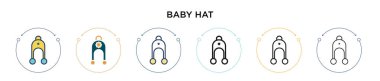 Bebek şapkası ikonu, ince çizgi, özet ve vuruş stili. İki renkli ve siyah bebek şapkası vektör ikonu tasarımı mobil, ui, web için kullanılabilir