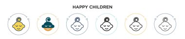 Mutlu çocuk ikonu dolu, ince çizgi, özet ve vuruş stili. İki renkli ve siyah mutlu çocuk vektör ikonu tasarımı mobil, ui, web için kullanılabilir