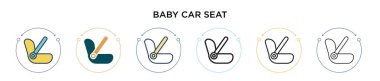 Bebek arabası koltuğu simgesi doldurulmuş, ince çizgi, taslak ve vuruş stili. Mobil, ui, web için iki renkli ve siyah bebek arabası koltuk vektör ikonu tasarımı vektör illüstrasyonu kullanılabilir