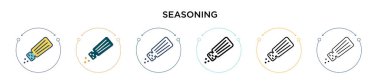 Baharat ikonu, ince çizgi, özet ve vuruş stili. Mobil, ui, web için iki renkli ve siyah baharat vektör ikonu tasarımı vektör illüstrasyonu kullanılabilir
