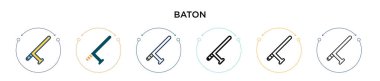 Baton simgesi dolu, ince çizgi, özet ve vuruş stili. Mobil, ui, web için iki renkli ve siyah baton vektör ikonu tasarımının vektör illüstrasyonu kullanılabilir