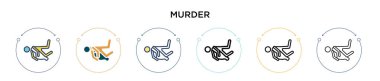 Cinayet ikonu doldurulmuş, ince çizgi, ana hatlar ve vuruş stili. Mobil, ui, web için iki renkli ve siyah cinayet vektör ikonu tasarımı vektör illüstrasyonu kullanılabilir