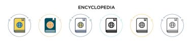 Ansiklopedi ikonu dolu, ince çizgi, özet ve vuruş stili. Mobil, ui, web için iki renkli ve siyah ansiklopedi vektör simgesi tasarımı vektör illüstrasyonu kullanılabilir