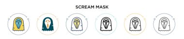 Çığlık maskesi simgesi dolu, ince çizgi, özet ve vuruş stili. Mobil, ui, web için iki renkli ve siyah çığlık maskesi vektör ikonu tasarımı vektör illüstrasyonu kullanılabilir