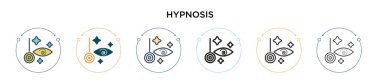Hipnoz simgesi dolu, ince çizgi, özet ve vuruş stili. Mobil, ui, web için iki renkli ve siyah hipnoz vektör ikonu tasarımı vektör illüstrasyonu kullanılabilir