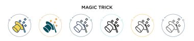 Sihir ikonu doldurulmuş, ince çizgi, özet ve vuruş stili. Mobil, ui, web için iki renkli ve kara büyü vektör ikonu tasarımı vektör illüstrasyonu kullanılabilir