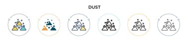 Toz ikonu dolu, ince çizgi, özet ve vuruş stili. Mobil, ui, web için iki renkli ve siyah toz vektör ikonu tasarımı vektör illüstrasyonu kullanılabilir
