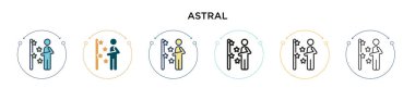Astral ikon, ince çizgi, özet ve vuruş stili. Mobil, ui, web için iki renkli ve siyah astral vektör ikonu tasarımı vektör illüstrasyonu kullanılabilir