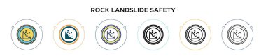 Kaya heyelan güvenlik simgesi dolu, ince çizgi, özet ve vuruş stili. Mobil, ui, web için iki renkli ve siyah kaya heyelan güvenlik vektör simgesi tasarımı vektör illüstrasyonu kullanılabilir