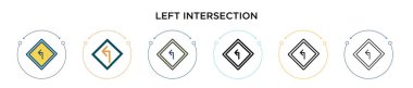 Sol kesişim simgesi doldurulmuş, ince çizgi, dış hat ve vuruş stili. Mobil, ui, web için iki renkli ve siyah kesişim vektör ikonlarının vektör çizimi kullanılabilir