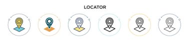 Yer bulucu simgesi dolu, ince çizgi, özet ve vuruş stili. Mobil, ui, web için iki renkli ve siyah vektör ikonu tasarımı vektör illüstrasyonu kullanılabilir