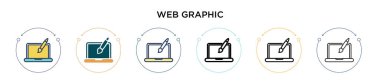 Web grafik simgesi ile doldurulmuş, ince çizgi, özet ve vuruş stili. Mobil, ui, web için iki renkli ve siyah web vektör ikonu tasarımının vektör illüstrasyonu kullanılabilir
