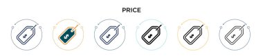 Fiyat simgesi dolu, ince çizgi, özet ve vuruş stili. Mobil, ui, web için iki renkli ve siyah fiyat vektör ikonu tasarımının vektör illüstrasyonu kullanılabilir