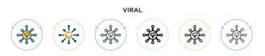 Viral ikon dolu, ince çizgi, özet ve vuruş stili. Mobil, ui, web için iki renkli ve siyah viral vektör ikonu tasarımı vektör illüstrasyonu kullanılabilir