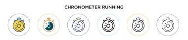 Kronometre çalışan ikon dolu, ince çizgi, özet ve vuruş stili. Mobil, ui, web için iki renkli ve siyah kronometre çalışan vektör simgelerinin vektör illüstrasyonu kullanılabilir