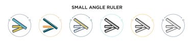 Küçük açı cetvel simgesi doldurulmuş, ince çizgi, ana hatlar ve vuruş stili. Mobil, ui, web için iki renkli ve siyah açılı cetvel vektör simgelerinin vektör çizimi kullanılabilir
