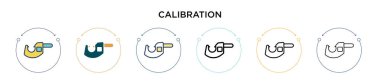 Kalibrasyon simgesi dolu, ince çizgi, özet ve vuruş stili. Mobil, ui, web için iki renkli ve siyah kalibrasyon vektör ikonu tasarımı kullanılabilir