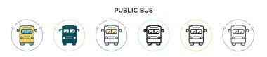Kamu otobüsü simgesi doldurulmuş, ince çizgi, özet ve vuruş stili. Mobil, ui, web için iki renkli ve siyah kamu yolu vektör ikonu tasarımı vektör illüstrasyonu kullanılabilir