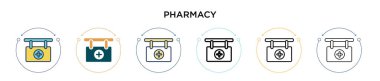 Eczane ikonu dolu, ince çizgi, özet ve vuruş stili. Mobil, ui, web için iki renkli ve siyah eczane vektör ikonu tasarımı vektör illüstrasyonu kullanılabilir