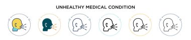 Sağlıksız sağlık durumu ikonu dolu, ince çizgi, ana hatlar ve felç tarzı. İki renkli ve siyah sağlıksız tıbbi durum vektör ikonu tasarımının vektör illüstrasyonu taşınabilir olarak kullanılabilir, 