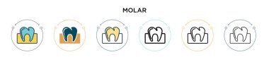 Dolu, ince çizgi, dış hatlar ve vuruş stili mol simgesi. Mobil, ui, web için iki renkli ve siyah molar vektör ikonu tasarımı vektör illüstrasyonu kullanılabilir