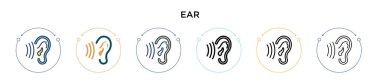 Kulak simgesi dolu, ince çizgi, özet ve vuruş stili. Mobil, ui, web için iki renkli ve siyah kulak vektör ikonu tasarımı vektör illüstrasyonu kullanılabilir
