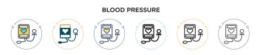 Tansiyon ikonu dolu, ince çizgi, ana hatlar ve vuruş stili. Mobil, ui, web için iki renkli ve siyah tansiyon vektör ikonu tasarımı vektör illüstrasyonu kullanılabilir