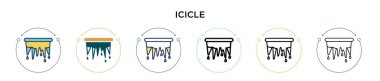Icicle simgesi doldurulmuş, ince çizgi, özet ve vuruş stili. Mobil, ui, web için iki renkli ve siyah buz sarkıtı vektör ikonu tasarımının vektör illüstrasyonu kullanılabilir