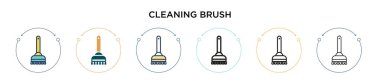 Temizlik fırçası simgesi dolu, ince çizgi, özet ve vuruş stili. Mobil, ui, web için iki renkli ve siyah temizlik fırçası vektör ikonu tasarımı vektör illüstrasyonu kullanılabilir