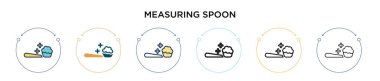 Kaşık simgesini ince çizgi, özet ve vuruş stiliyle ölçmek. Mobil, ui, web için iki renkli ve siyah kaşık vektör ikonu tasarımı vektör illüstrasyonu kullanılabilir